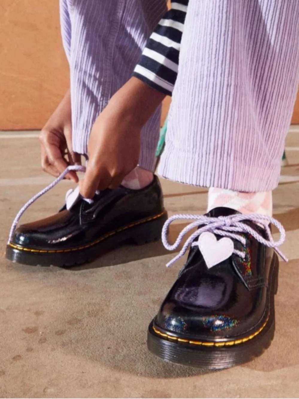Dr Martens 1461 J Girls Oxford Shoes Sz 13 Black Patent Galaxy Shimmer Heart